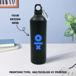 Personalized Matte Black Aluminium Water Bottle Multicolor UV Printed - 750ml - For Return Gift, Corporate Gifting, Office or Personal Use BG-561MB