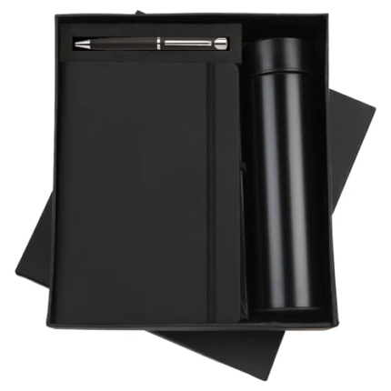 Black 3in1 Combo Gift Set Notebook Diary, Round Pen, and Bottle - For Employee Joining Kit, Corporate, Client or Dealer Gifting BG-JKSR171
