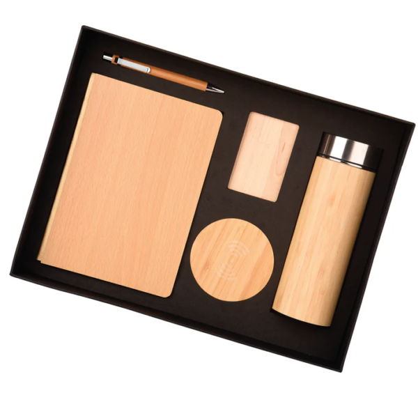 5in1 Wooden Bottle, Pen Drive, Notebook, Pen, and Wireless Charger Premium Combo Gift Set - For Employee Joining Kit, Corporate Gifting, Diwali Gifting, Return Gift BG-HK14091