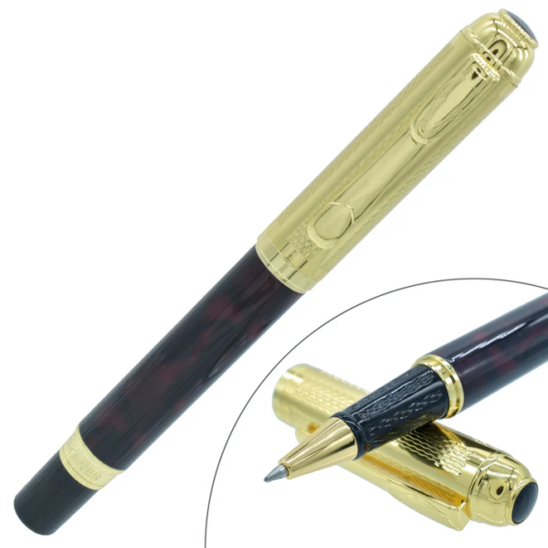Premium Black Color Roller Ball Pen with Golden Clip - For Office, College, Personal Use - BG-JA821RPC