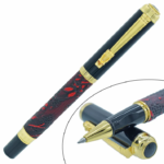 Designer Black Color Roller Ball Pen with Golden Clip - For Office, College, Personal Use - BG-JA891RPC
