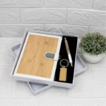 Wooden Gift Set 3in1 Notebook Diary, Keychain, and Pen - For Employee Joining Kit, Corporate, Client or Dealer Gifting BG-PCH960