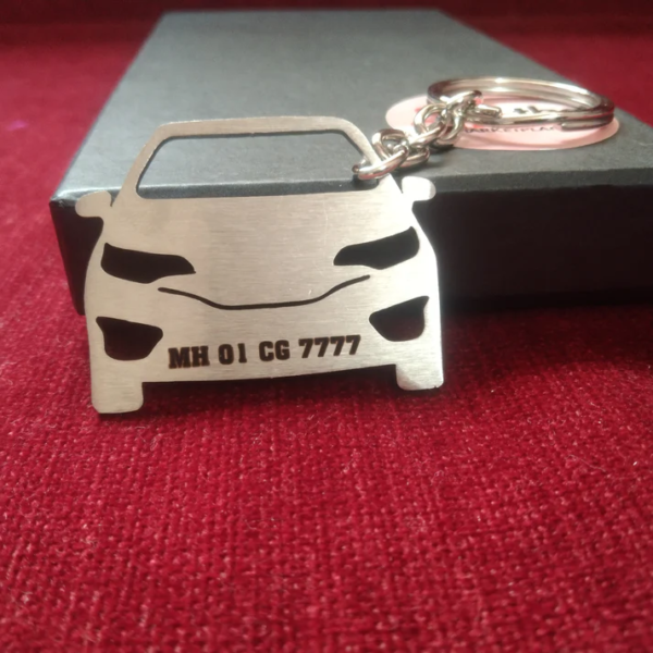 Personalized Premium Car Stainless Steel Keychain with Number Plate, Name, and Phone Number Printed BG-TGMTFA
