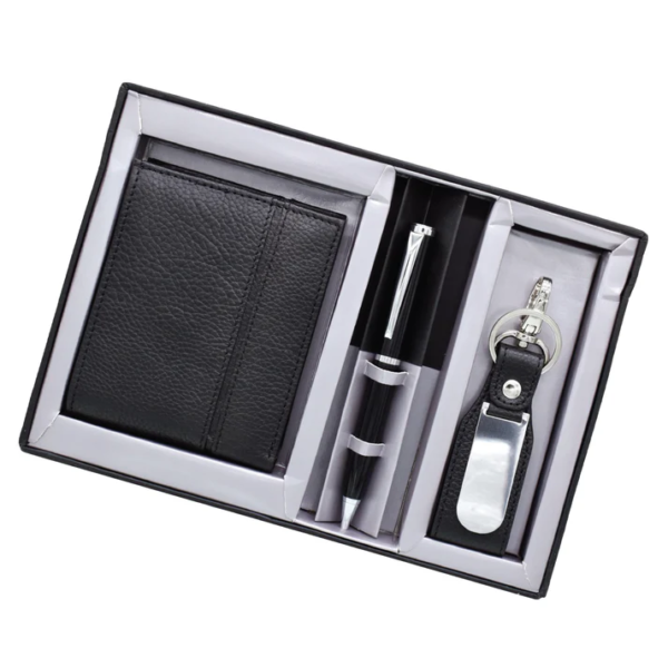 Black 3in1 Pen, Wallet, and Keychain Gift Set - For Employee Joining Kit, Corporate, Client or Dealer Gifting BG-JASET9408BK