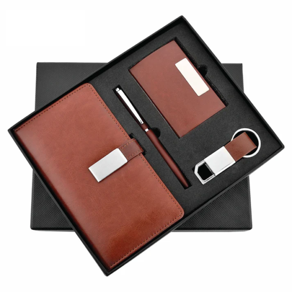 Brown 4in1 Combo Gift Set Notebook Diary, Cardholder, Pen and Keychain - For Employee Joining Kit, Corporate, Client or Dealer Gifting BG-JKSR173