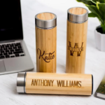 Personalized Engraved Insulated Double Wall Bamboo Water Bottle - For Return Gift, Corporate Gifting, Office or Personal Use BG-HK10234