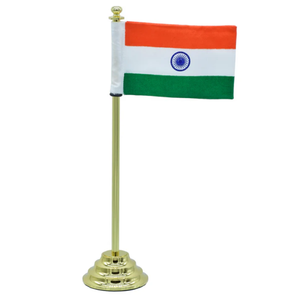 Office Desktop Indian Flag Table Top Golden 7.5 Inch - Independence Day Office Gift Item BG-JATT662GD