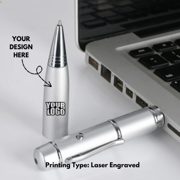 Personalized Laser Engraved Silver Pen Shape Pendrive USB for Promotions, Giveaway, Corporate, and Personal Gifting BG-PD02PEN