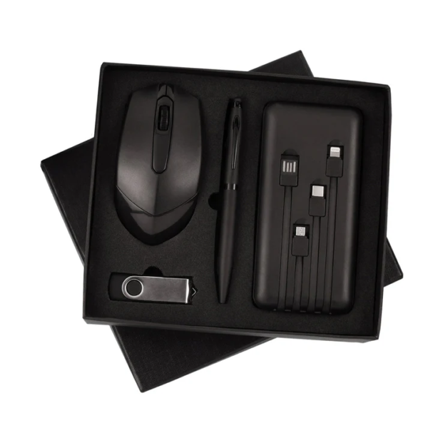 Black 4in1 Combo Gift Set 10000mAh Power Bank, 32 GB Pen Drive, Wireless Mouse & Pen - For Employee Joining Kit, Corporate, Client or Dealer Gifting BG-JKSR187