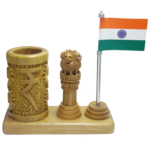 Rupee Design Pen Stand with Ashoka Pillar and Indian Flag Table Top - For Corporate Gifting, Office, School, College Use, Independence Day, Republic Day Gift Item BG-JAWTTP00