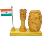 Wooden Pen Stand cum Clock with Ashoka Pillar and Indian Flag Table Top - For Corporate Gifting, Office, School, College Use, Independence Day, Republic Day Gift Item BG-JAWTTP01 - Image 3