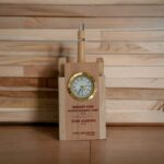 Wooden Table Clock with name and wooden pen for Corporate gifting, College, School, Institude and Personal use - BG-TDI-01