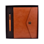 Personalized 2 in 1 Tan Leather Finished 8000mAh Power Bank Notebook Diary with Pen Combo Gift Set - For Employee Joining Kit, Client, Dealer Gifting, Corporate Gifting or Return Gift BG-HK10263