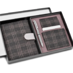 4in1 Gray Passport Holder, Wallet, Card Holder, and Metal Pen Combo Gift Set - For Employee Joining Kit, Corporate, Client or Dealer Gifting, Events Promotional Freebie BG-BGQ78