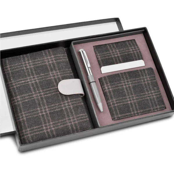 4in1 Gray Passport Holder, Wallet, Card Holder, and Metal Pen Combo Gift Set - For Employee Joining Kit, Corporate, Client or Dealer Gifting, Events Promotional Freebie BG-BGQ78