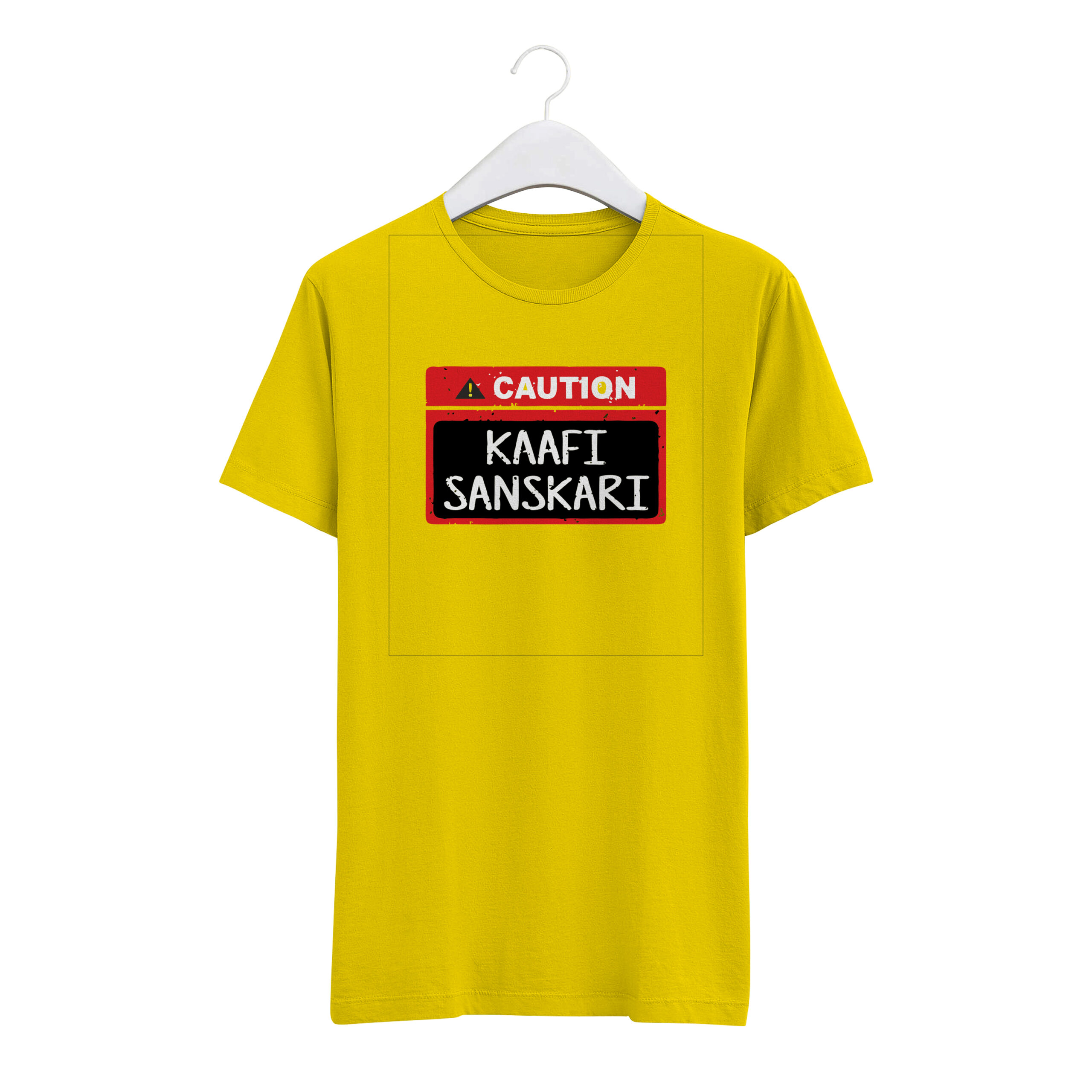 yellow Round Neck T-Shirt “CAUTION - KAAFI SANSKARI” – BG-RN51 - Image 1