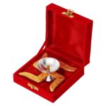 Giftinx Premium Akhand Aarti Diya with Velvet Box Agarbatti Holder, Dhoop Holder and (Brass, Gold) (5" Inches) Diya for Diwali